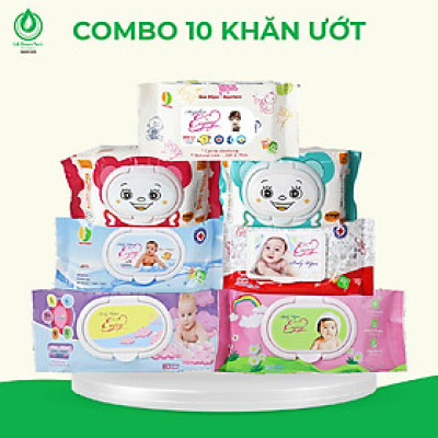 COMBO 10 Khăn ướt baby ENJOY mềm mại, dưỡng ẩm, tiện dụng, đạt chuẩn sức khỏe SGS - Gói 20/50/80 tờ