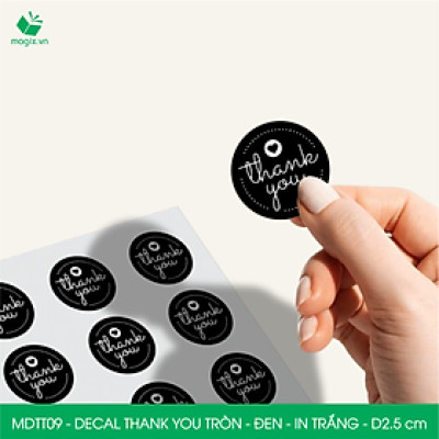 MDTT09 - D2.5cm - 1000 Sticker Thank you, decal Thank you tròn dán hộp carton, tem cám ơn, nhãn dán cảm ơn trang trí gói hàng