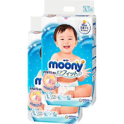Bộ 2 tã dán cao cấp Moony L54 - [Tặng bộ quần áo Nous 18-24m]