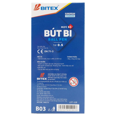 Hộp 20 Bút Bi 0.5mm Bitex B03 - Mực Đỏ