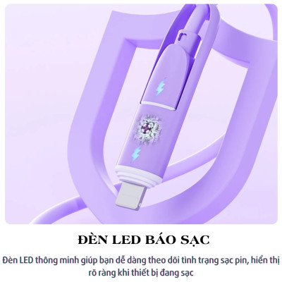 Dây cáp sạc nhanh 100W đa năng 4 in 1 USB-A / Type C ra Type C/ L cho iPhone iPad hiệu HOTCASE SiliFast trang bị Chip E-Market chống cháy nổ, truyền dữ liệu 480mbps - Hàng nhập khẩu