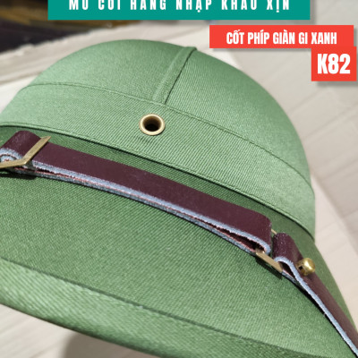 MŨ CỐI ARMY K82 XỊN MŨ CỐI VẢI BỌC GABADIN QUAI DA THẬT LÒNG CỐT PHÍP GIÀN GI XANH ( XEM KĨ MÔ TẢ )