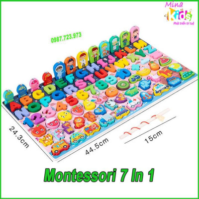 Bảng Chữ Cái Montessori 7 in 1 Kèm Xếp Hình Câu Cá Nam Châm Cho Bé