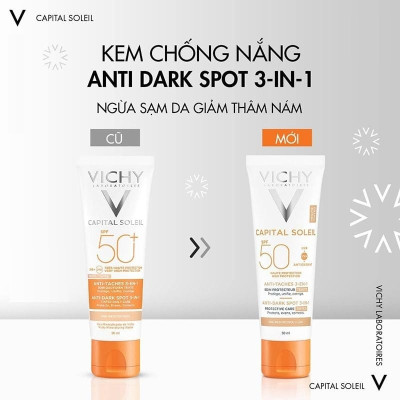 Kem Chống Nắng Vichy Capital Soleil Anti-Dark Spot 3-In-1 SPF50+ Thoáng Mịn Ngăn Sạm Da 50ml  - Có Màu