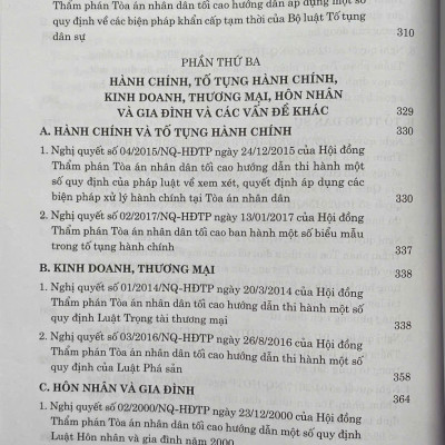 Các Nghị Quyết Của Hội Đồng Thẩm Phán Toà Án Nhân Dân Tối Cao Về Hình Sự, Tố Tụng Hình Sự, Dân Sự, Tố Tụng Dân Sự, Hành Chính, Kinh Doanh, Thương Mại, Hôn Nhân Và Gia Đình Từ Năm 1986 Đến Năm 2024