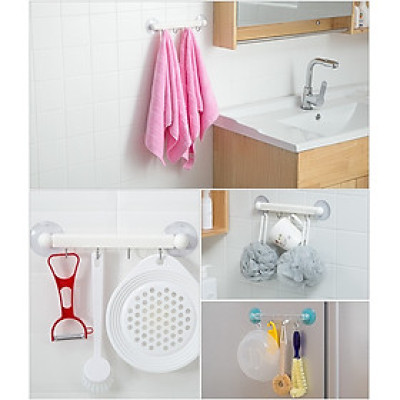 Thanh nhựa 4 móc treo đồ núm hít chân không - New - Hàng Nội Địa Nhật Bản