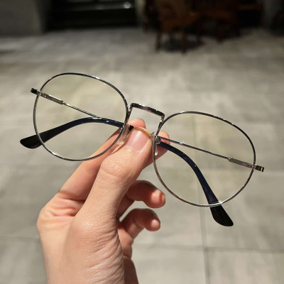 Gọng kính Mắt tròn nhỏ kim loại nhẹ màu trắng bạc