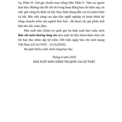 Báo chí nuôi dưỡng lòng tin ( bản in 2025)