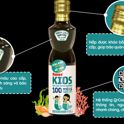 Dầu ăn dinh dưỡng cho bé 100% từ cá Ranee Kids 250 ml + Tặng kèm nước mắm 40N 60ml