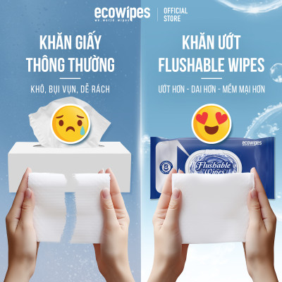 Khăn Ướt Flushable EcoWipes Gói 60 Tờ Khăn Lau Vệ Sinh Tự Phân Hủy Trong Nước