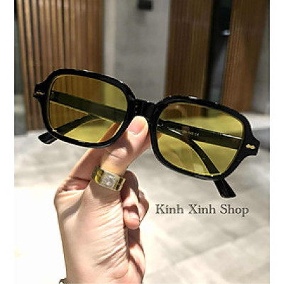 Kính râm màu vàng dáng chữ nhật gọng nhựa dáng dễ đeo không kén mặt cho nam nữ