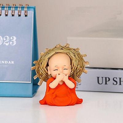 Tượng Chú Tiểu Tứ Không Đội Nón Rơm Trang Trí_Hàng chính hãng