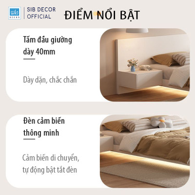 Giường Ngủ Tatami Tối Giản Hiện Đại Màu Trắng Có Đèn LED SIB Decor GN31