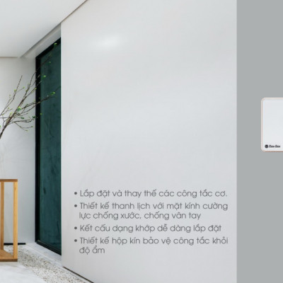 Công tắc cảm ứng Rạng Đông RD-CT.02.WF điều khiển từ xa, mặt kính cường lực chống xước, 2 nút bấm - Hàng chính hãng