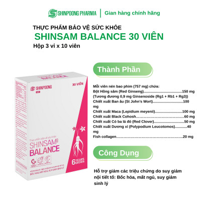 [Hộp 30 Viên] Viên uống SHINSAM BALANCE Hỗ trợ giảm bốc hỏa, mất ngủ, suy giảm sinh lý do suy giảm nội tiết tố - SHINPOONG PHARMA