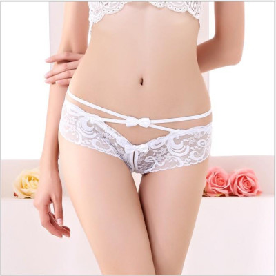 Quần lót nữ trễ eo xẻ đáy gợi cảm vải ren xuyên thấu đính nơ nhỏ