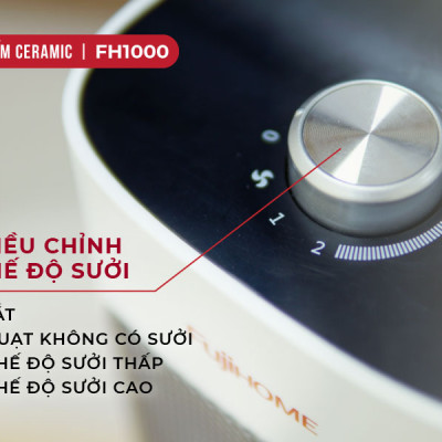 Máy sưởi gốm không khô da nhập khẩu FUJIHOME FH1000, không phát sáng, không đốt oxi, tự ngắt - Hàng chính hãng