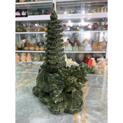 Long Quy - Rùa đầu rồng cõng Tháp Văn Xương | Ngọc Ấn Độ | 23.5cm |