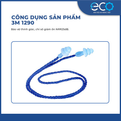 Nút bịt tai chống ồn 3M 1290 có dây, chống nước chính hãng