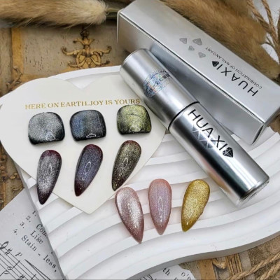 Sơn Gel Mắt Mèo Kim Cương Huaxi 9D Cao Cấp Lấp Lánh, Sơn Nhũ Vàng Bạc Cầu Vồng Làm Nail Gel Mắt Mèo Nail Phương Miu Nữ