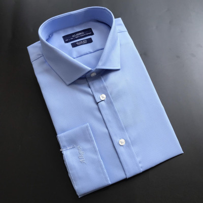 Áo sơ mi nam dài tay ALIGRO cổ bẻ dáng ôm body 100% chất cotton xanh nhạt ALGS197