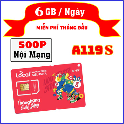 Sim Local Mobifone A119S DATA 180GB/ tháng, 500P Gọi FREE. Miễn phí tháng đầu sử dụng, RẺ 1 TT, Sim chưa kích hoạt, Hàng chính hãng