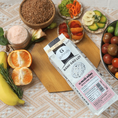 Bánh gạo lứt GUfoods vị Muối hồng -  Không chiên dầu, Không đường, Lành mạnh, Phù hợp Eat clean, Ăn vặt healthy, Thực dưỡng, Tập gym, Thuần chay
