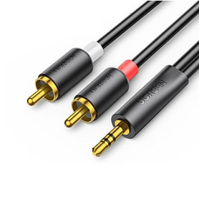 Ugreen 90244 0.5M Cáp 3.5mm sang 2 đầu RCA đầu mạ vàng 24k av195 - Hàng chính hãng