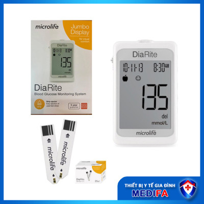 Trọn bộ máy đo đường huyết Microlife Diarite BGT gồm 50 que test và 50 kim tròn lấy máu