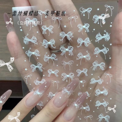 Sticker Hình Nơ Nổi 5D Dán Móng, Sticker Hình Nơ Trắng Cao Cấp Làm Nail Miếng Dán Móng Tay Nơ Hàn Quốc Nữ Women