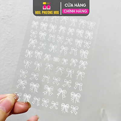 Sticker Nơ Trắng Mix SJY1081 Kiểu Hàn Quốc Dán Móng Siêu Xinh, Hình Dán Móng Nơ 3D Sẵn Keo Siêu Dính Siêu Bền Chuyên Dùng Làm Nail Nữ Women