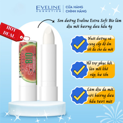 [Deal 79k] Son dưỡng Eveline Extrasoft Bio làm dịu môi hương dưa hấu 4g