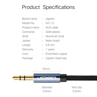Ugreen UG10686AV112TK 1.5M màu Xanh Cáp âm thanh 2 đầu 3.5mm dương - HÀNG CHÍNH HÃNG