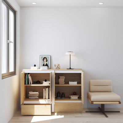 HAPPY FURNITURE , Tủ lưu trữ 4 cửa mở 2 ngăn kéo  , TCM_262 , 140cm x 45cm x 100cm DxRxC