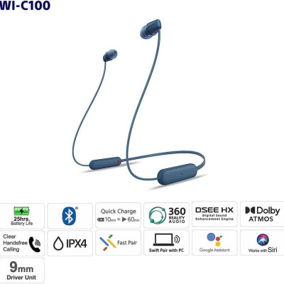 Tai Nghe Nhét Tai Bluetooth Chống Nước Sony WI-C100 - hàng chính hãng