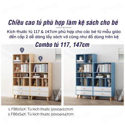 Tủ Kệ Sách Đứng Đa Năng FIVO Mã FB61 Cao Cấp Phong Cách Châu Âu, Phủ Melamine Chống Trầy Xước Và Chống Nước Bề Mặt - Hàng Chính Hãng