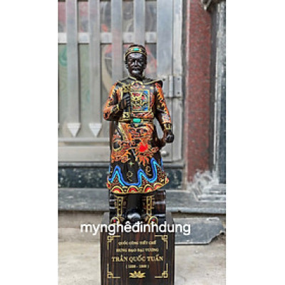 Tượng trần quốc tuấn trần hưng đạo vương bằng  gỗ  mun hoa tô mầu như ảnh  cao 60x20x14cm 