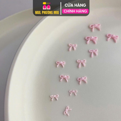 Set 50 Nơ Thắt Nhựa Mix Màu Hồng Pastel Siêu Xinh, Nơ Đỏ, Trắng Size Mini Gắn Trang Trí Móng Làm Nail Kiểu Hàn Quốc Nữ Women