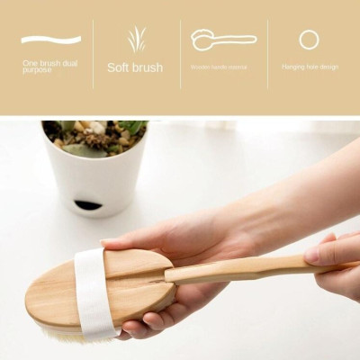 Bàn chải chà lưng cán gỗ dài tiện dụng, cây cọ lưng chà lưng tắm với sữa tắm cực sạch (Hàng Chính Hãng) B0123