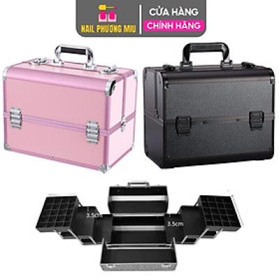 Cốp Nhôm 3 Tầng Đựng Đồ Nail 37x28x22cm, Thiết Kế Bậc Thang, Tầng Nhựa Bên Trong, Bền Bỉ, Đựng Được Máy Hơ T8 Tiện Lợi