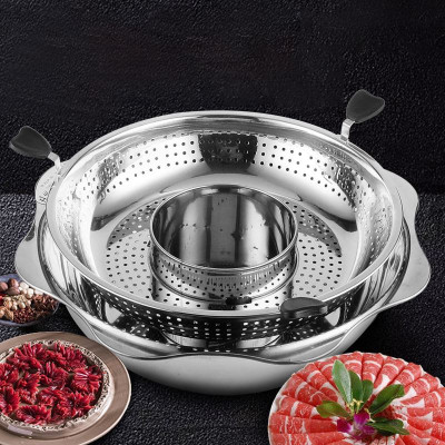 Nồi Lẩu Xoay 2 Lớp Inox 304 Dễ Vớt Thức Ăn 32 cm - Hàng Chính Hãng 