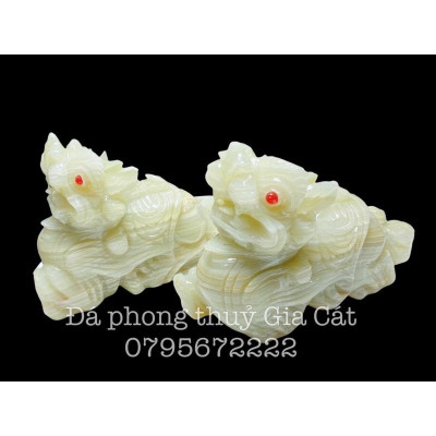 Cặp tỳ hưu đá xanh ngọc onyx pakistan 5 đuôi phong thuỷ 20cm
