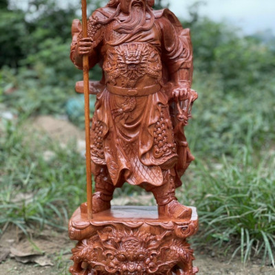 Tượng quan công trấn ải bằng gỗ hương kt cao 60×24×15cm