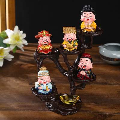 Bộ 5 Tượng Thần Tài "Phúc - Lộc - Thọ -Tài - Hỷ" Mini Trang Trí Sen Đá, Nhà, Sân Vườn