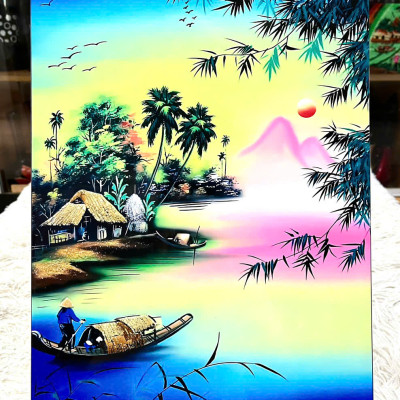 Tranh sơn mài - ĐỒNG QUÊ VIỆT NAM -Hàng xuất khẩu size 30x40 cm