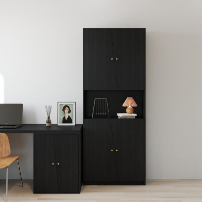 HAPPY FURNITURE , Kệ sách cửa kính 2 ngăn kéo - DALEY , KSA_108 , 80cm x 30cm x 200cm DxRxC