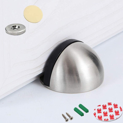 Chặn cửa bán nguyệt inox siêu hít nam châm chống va đập, ồn thông minh cho bé gắn sàn kèm miếng dán tường 3M, đồ ốc vít