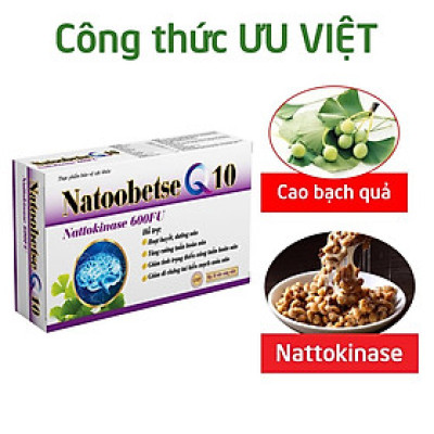 Combo 2 Hộp Hoạt huyết dưỡng não Natoobetse Q10 HDPHARMA cao bạch quả - nattokinase giảm đau đầu - chóng mặt - Hộp 30 viên