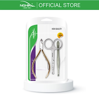 Combo 3 Sản Phẩm KỀM NGHĨA CB.3K-012 (Kéo Cắt Tỉa Lông Mũi Đầu Tròn - Kềm Da - Nhíp)