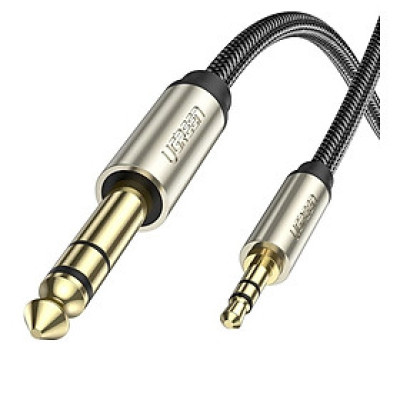 Cáp 3.5mm TRS ra 6.35mm TS Stereo Pro Audio mạ vàng 24K 1M màu xám đen  Ugreen 127AT10625AV Hàng chính hãng